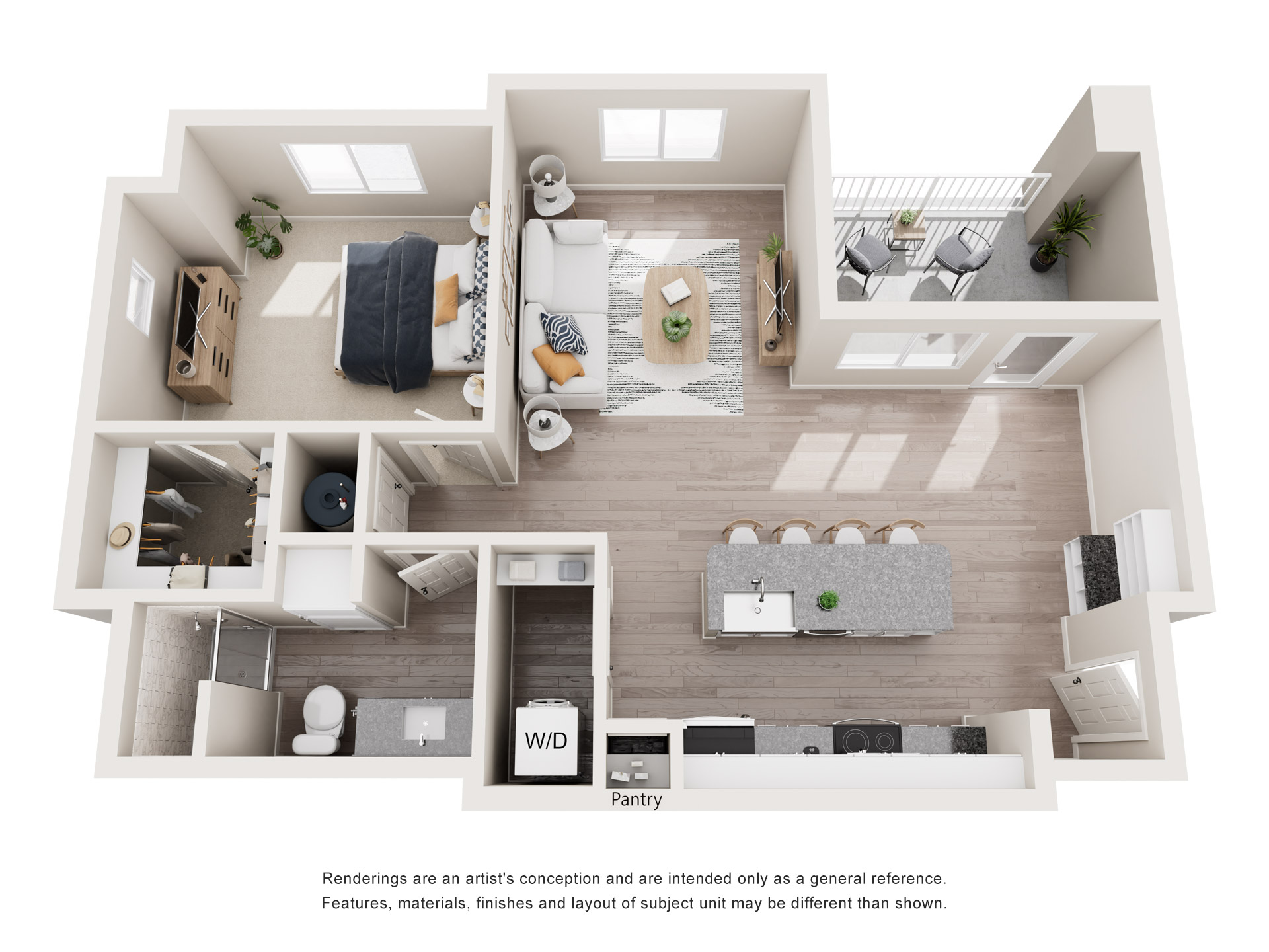 Floor plan for 1 bed, 1 bath, 828 sqft